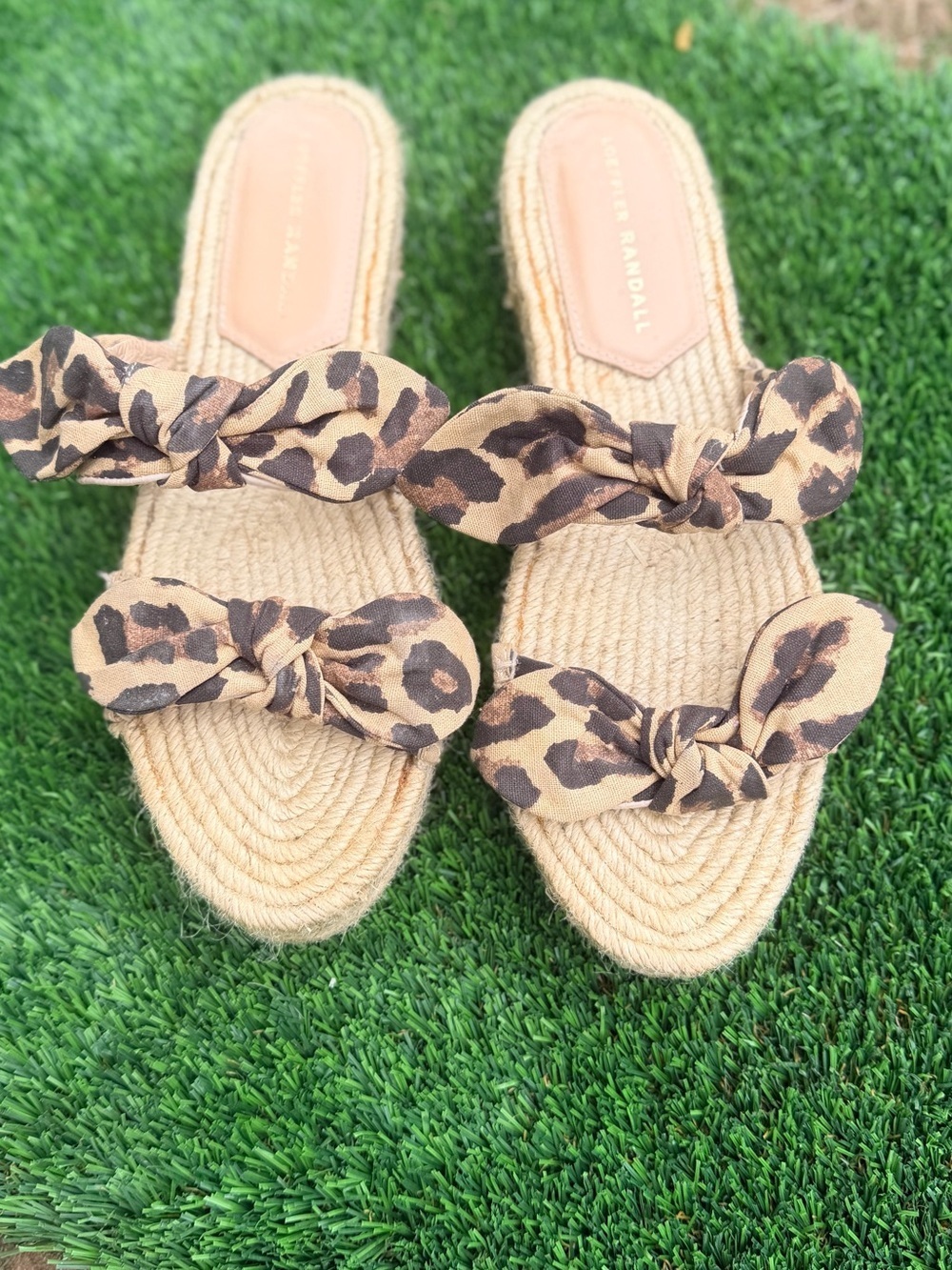 Loeffler Randall Leopard Print Bow Espadrille Slides - Tan & Brown - Picture 2 of 6